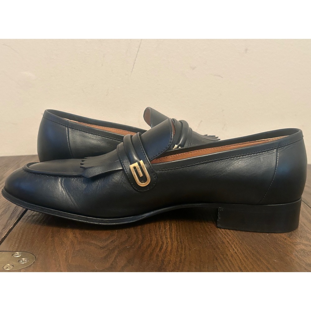 GUCCI 714680 Mirrored G Gold Kiltie Loafers Black Leather Men's 7.5 - Picture 10 of 13